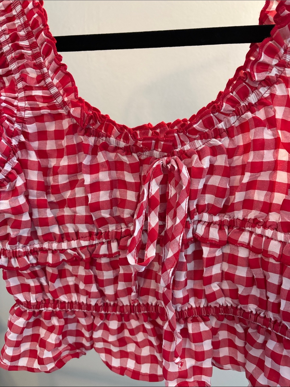 Red Gingham Ruffle Crop Top - Picture 2 of 3